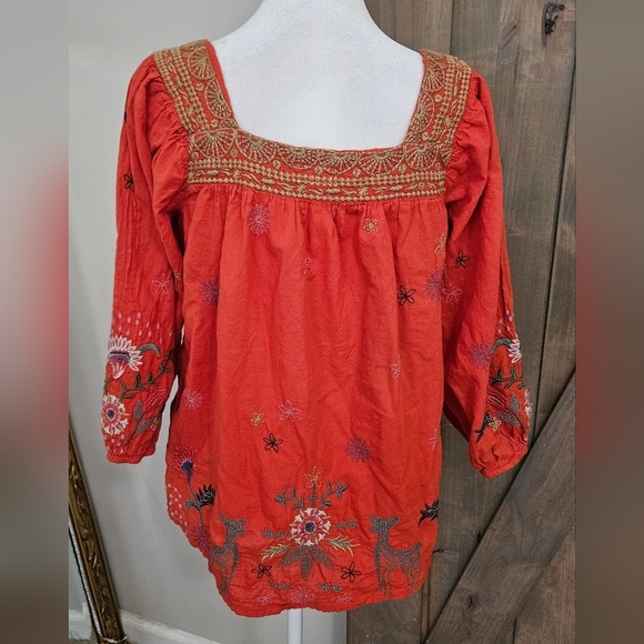 JOHNNY WAS Lucy Artisan Embroidered Blouse In Red Multi. Size XS - Picture 11 of 12